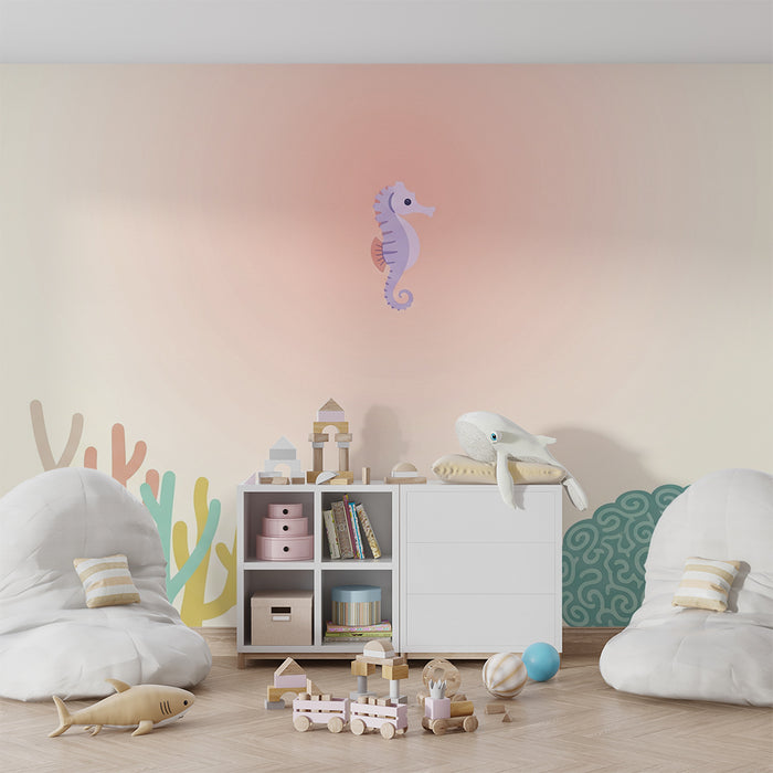 Barntapet | Söt sjöhäst och färgglada koraller under vattnet
