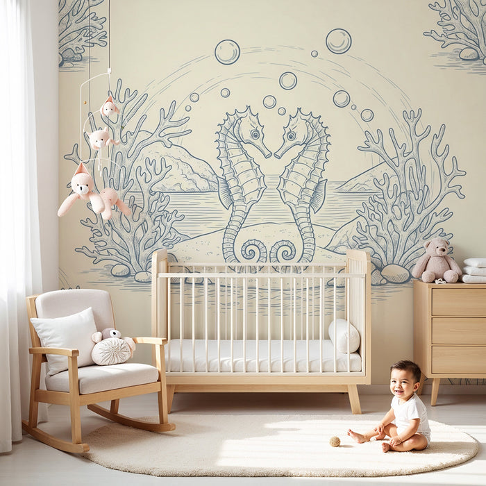 Papier peint chambre bébé | Hippocampes amoureux et coraux sous-marins