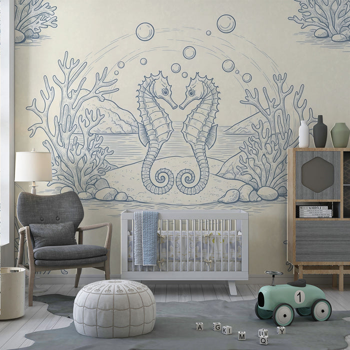 Papier peint chambre bébé | Hippocampes amoureux et coraux sous-marins