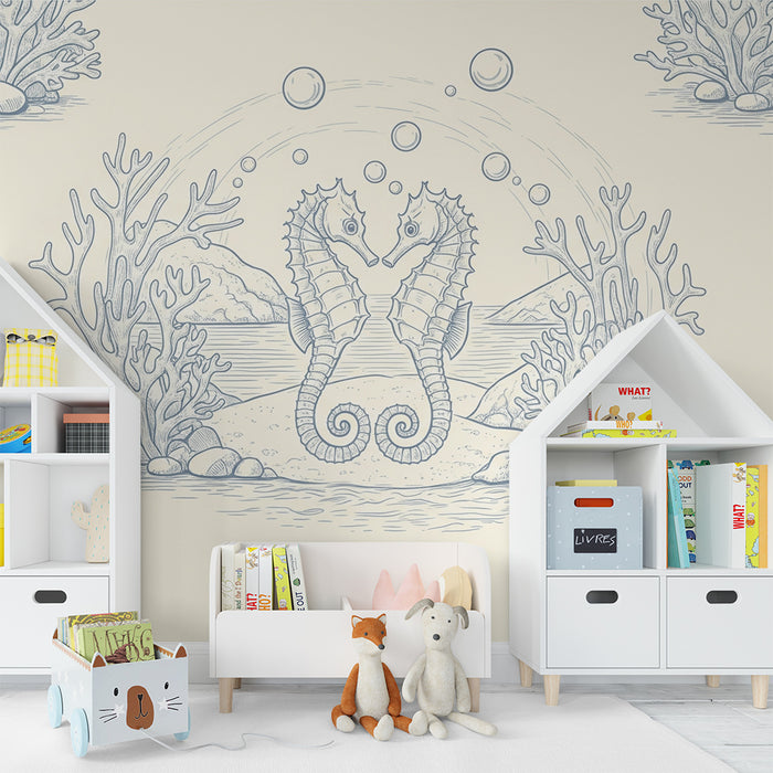 Papier peint chambre bébé | Hippocampes amoureux et coraux sous-marins