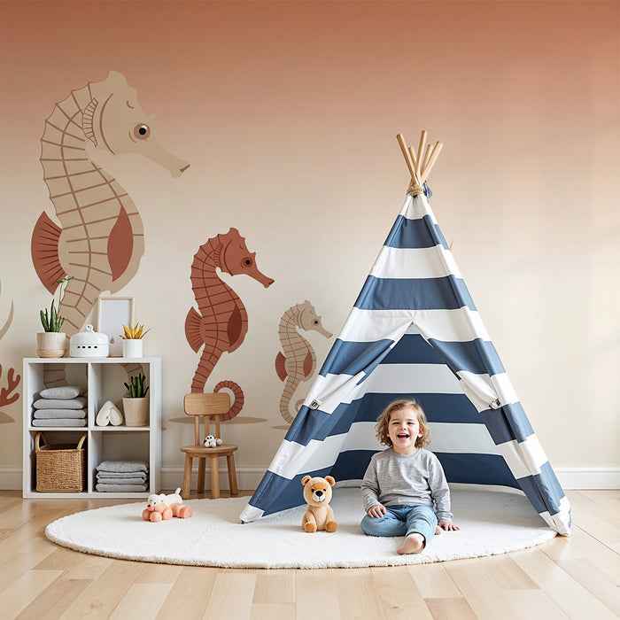 Lastenhuoneen tapetti | Värikkäät merihevoset rauhoittavassa meriteemaisessa ympäristössä