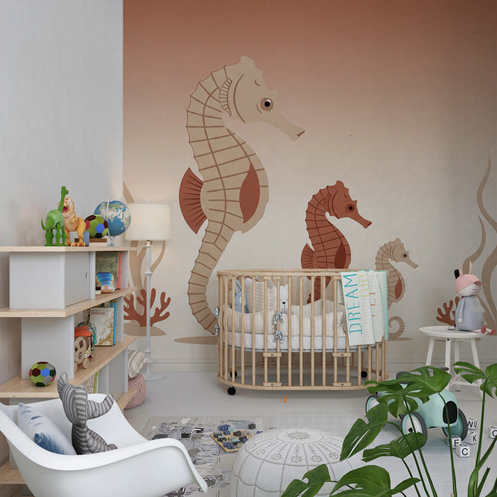 Lastenhuoneen tapetti | Värikkäät merihevoset rauhoittavassa meriteemaisessa ympäristössä