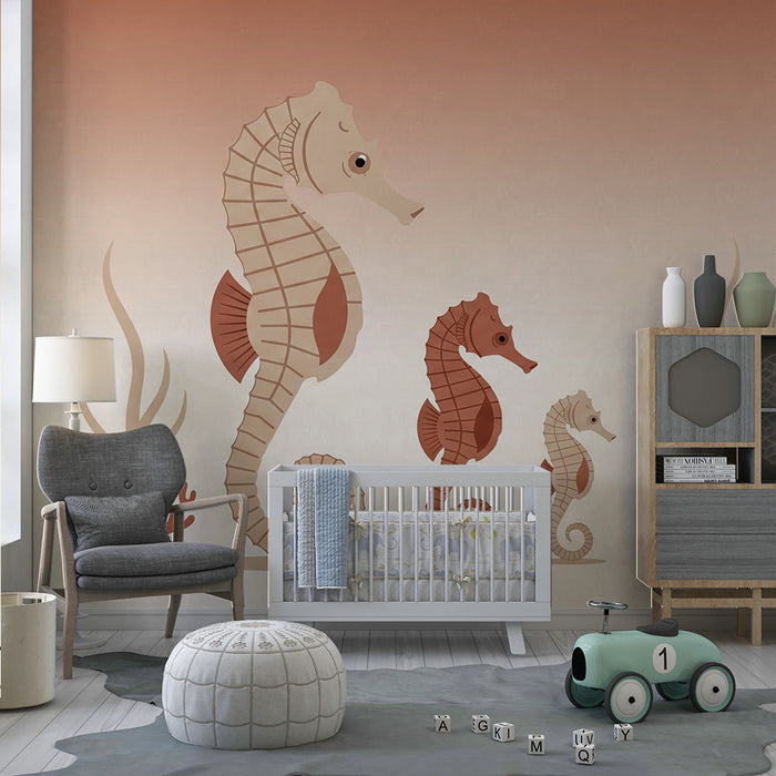 Lastenhuoneen tapetti | Värikkäät merihevoset rauhoittavassa meriteemaisessa ympäristössä
