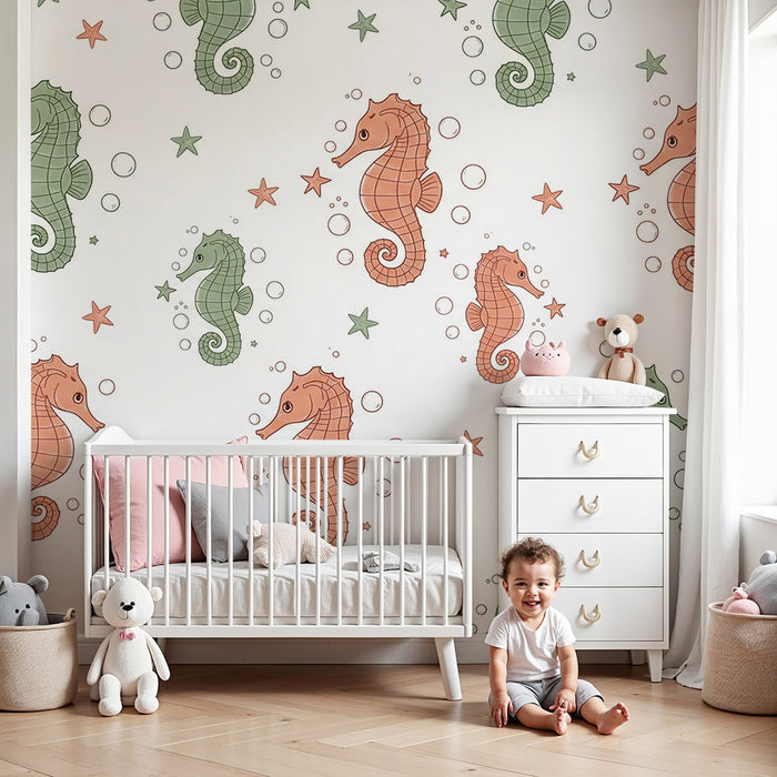 Barntapet | Färgglada sjöhästar och sjöstjärnor