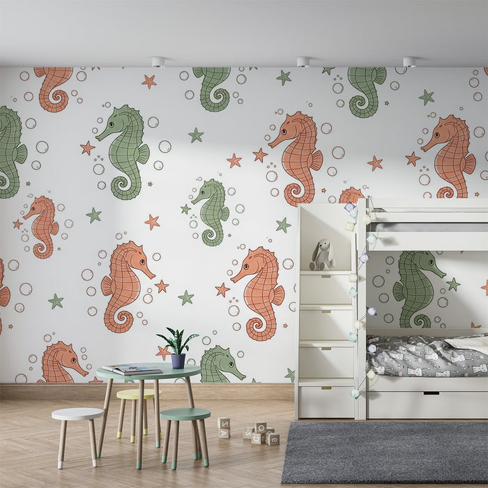 Barntapet | Färgglada sjöhästar och sjöstjärnor