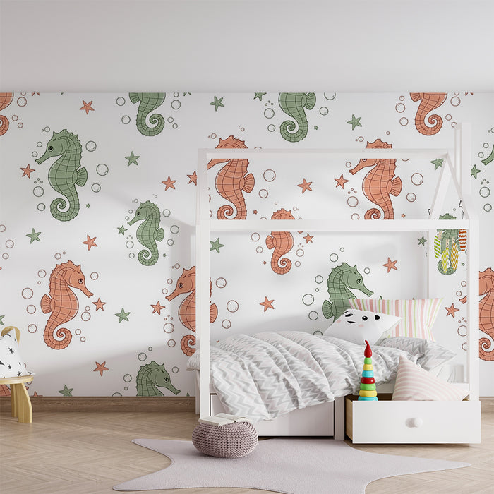 Barntapet | Färgglada sjöhästar och sjöstjärnor