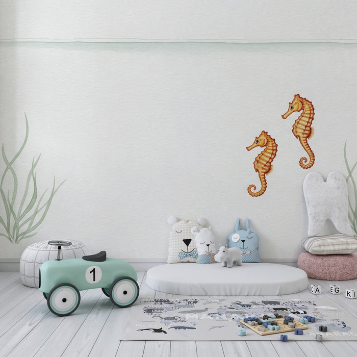 Carta da parati bambini | Ippocampi e dolce atmosfera marina