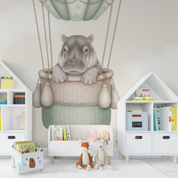 Børneværelse tapet | Flodhest i en luftballon