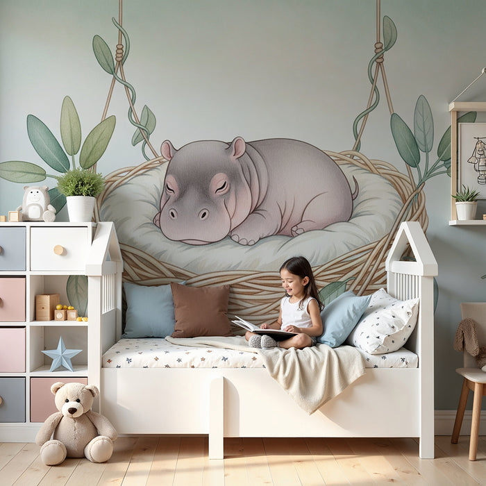 Papel de parede quarto bebê | Alvó körül alvó víziló