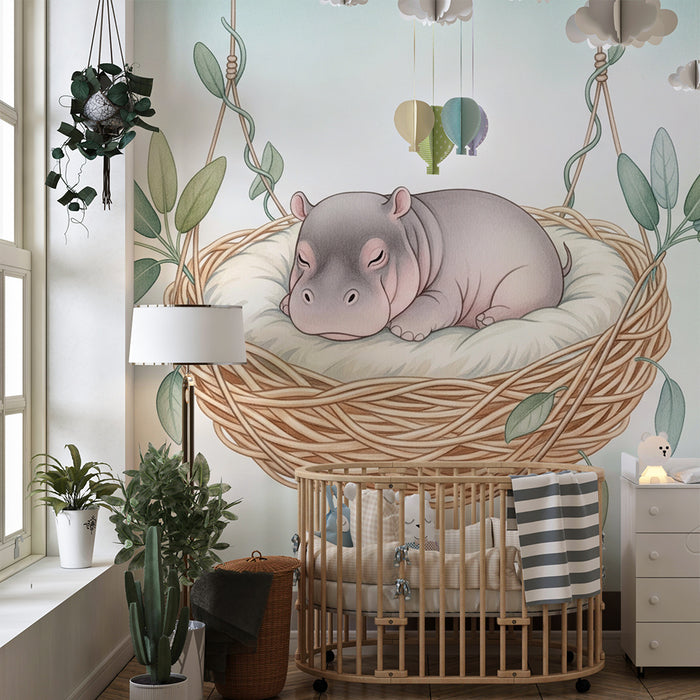 Papel de parede quarto bebê | Alvó körül alvó víziló