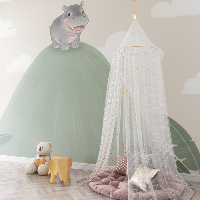 Nursery room wallpaper | Boldog víziló dombon