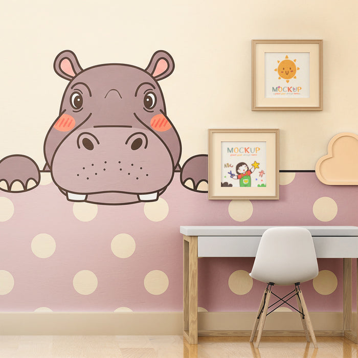 Papier peint chambre bébé | Hippopotame mignon avec motifs à pois