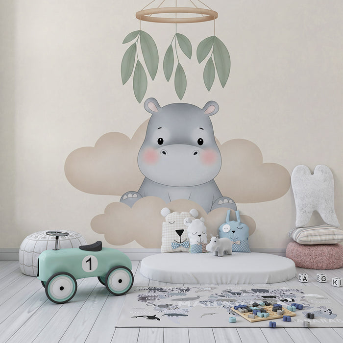 Lastenhuoneen tapetti | Söpö virtahepo pilvissä