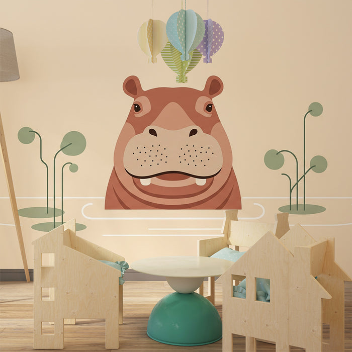 Barntapet | Söt flodhäst i lugn vattenmiljö