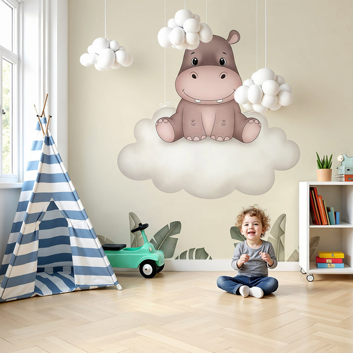 Paberi tapeet beebitoale | Armas jõehobu pilvel