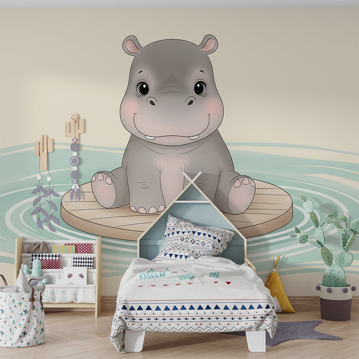 Χαριτωμένος ιπποπόταμος σε φουσκωτό στο δωμάτιο του μωρού