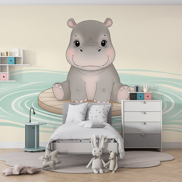 Χαριτωμένος ιπποπόταμος σε φουσκωτό στο δωμάτιο του μωρού