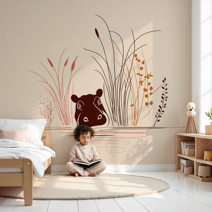 Babykamer behang | Rustige nijlpaard aan de waterkant