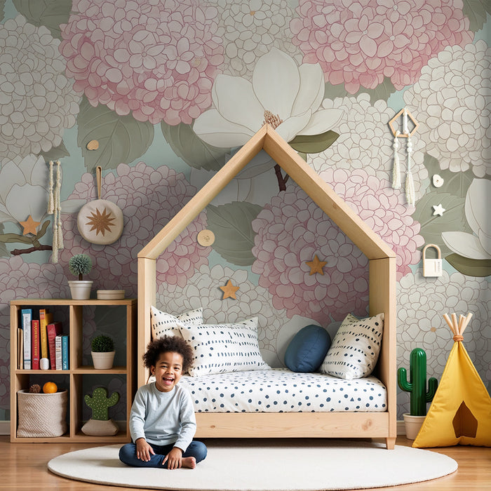 Papel de parede quarto bebê | Hortênsias
