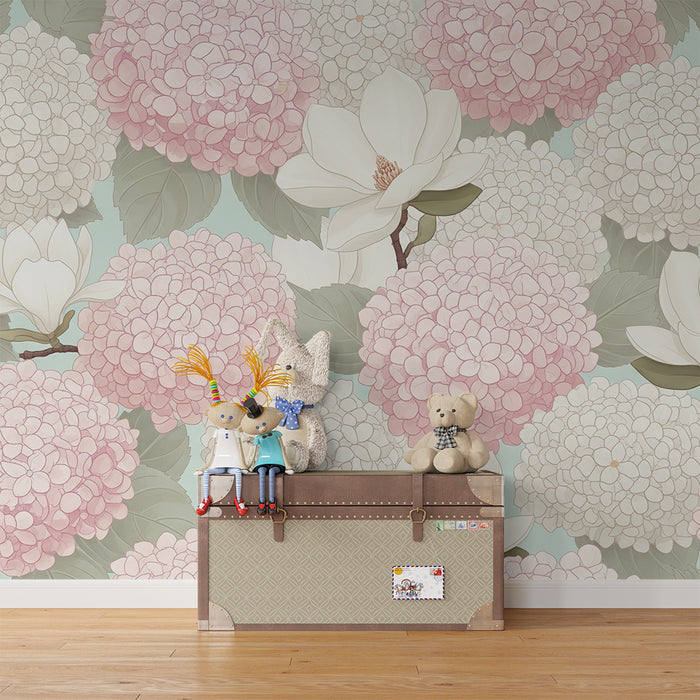 Papel de parede quarto bebê | Hortênsias