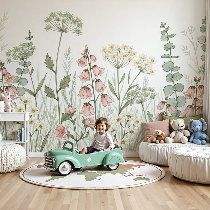 Børneværelse tapet | Delikat blomsterhave