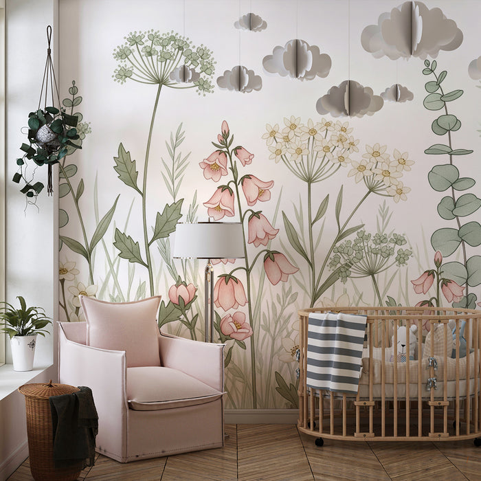 Børneværelse tapet | Delikat blomsterhave