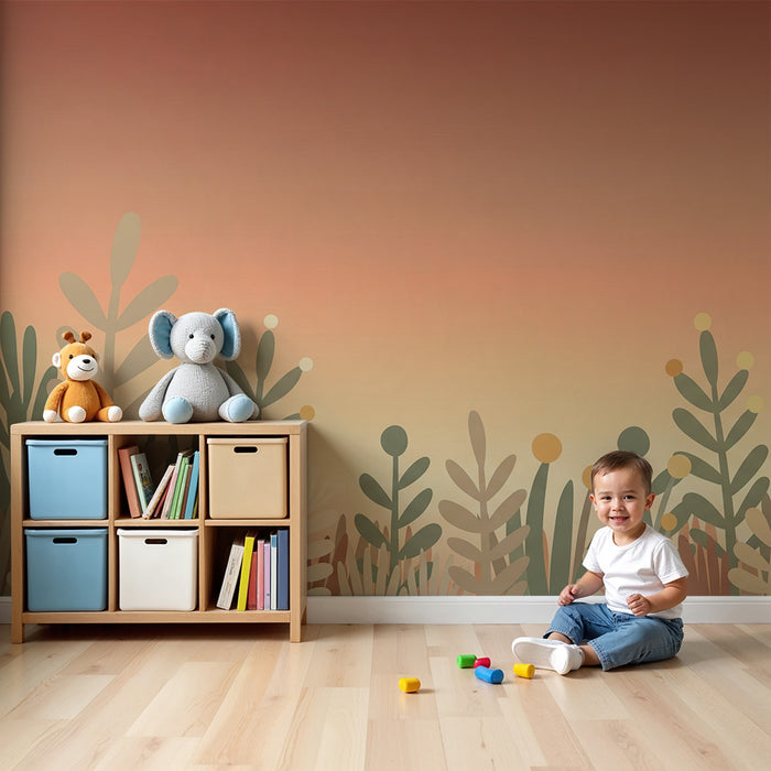 Papel de parede quarto bebê | Jardim de plantas suaves e calmantes