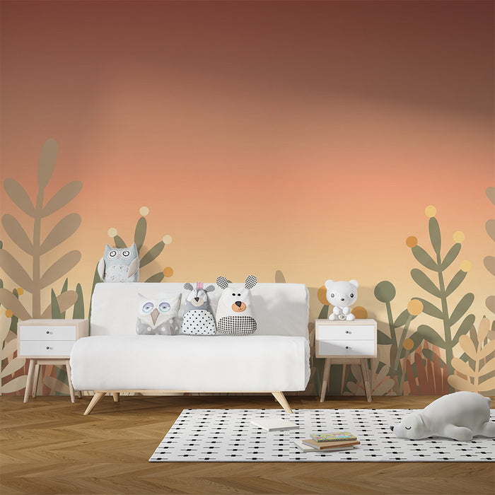 Papel de parede quarto bebê | Jardim de plantas suaves e calmantes