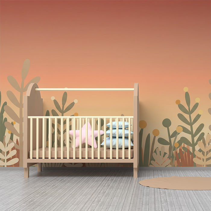 Papel de parede quarto bebê | Jardim de plantas suaves e calmantes