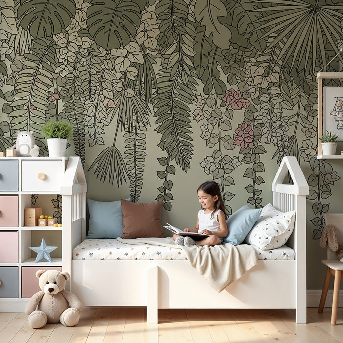 Nursery room wallpaper | Hanging garden of flowers and foliage