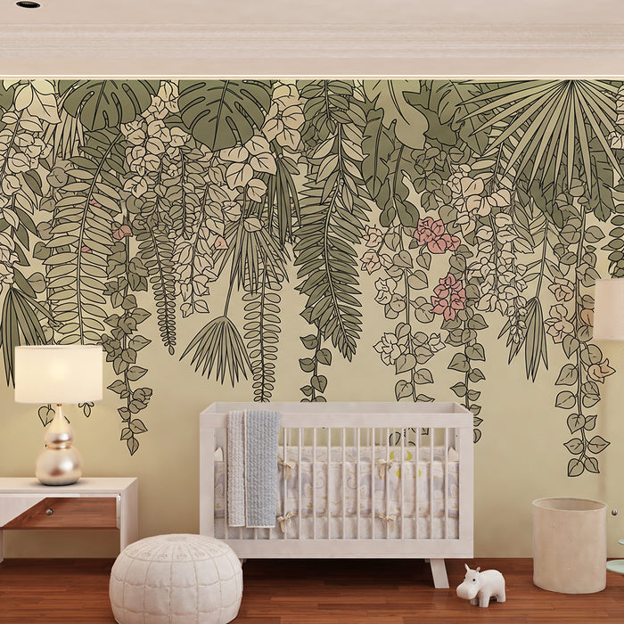Nursery room wallpaper | Hanging garden of flowers and foliage