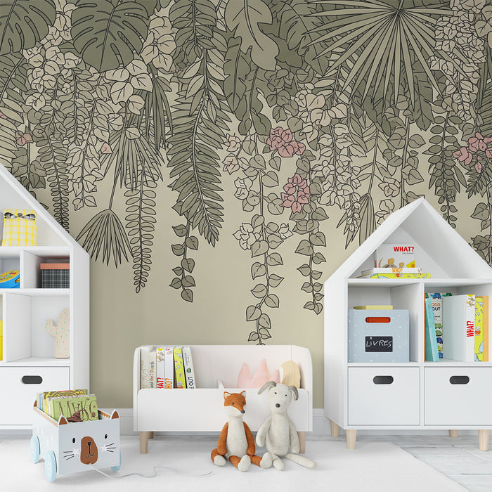 Nursery room wallpaper | Hanging garden of flowers and foliage