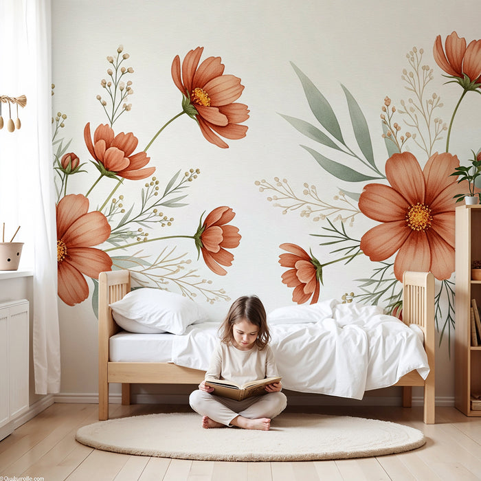 Nursery room wallpaper | Pretty delicate flowers and soft foliage
