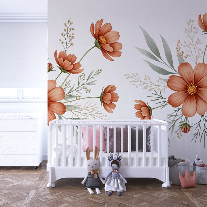 Nursery room wallpaper | Pretty delicate flowers and soft foliage