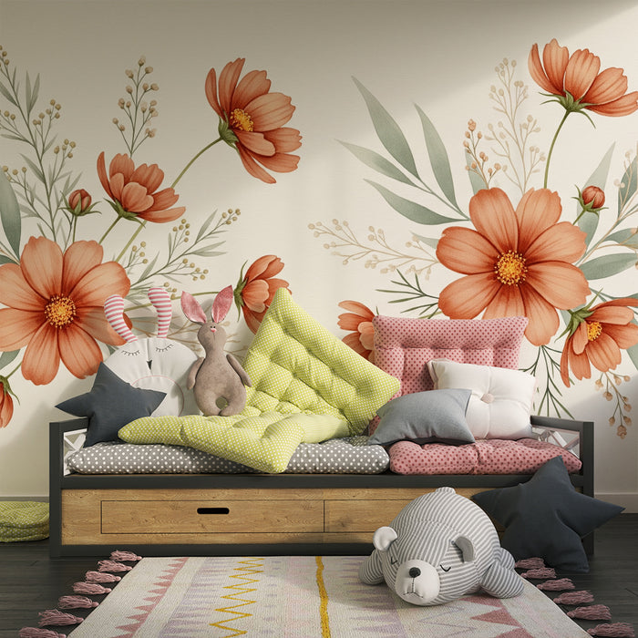 Nursery room wallpaper | Pretty delicate flowers and soft foliage
