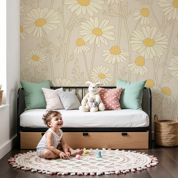 Nursery room wallpaper | Pretty blooming daisies