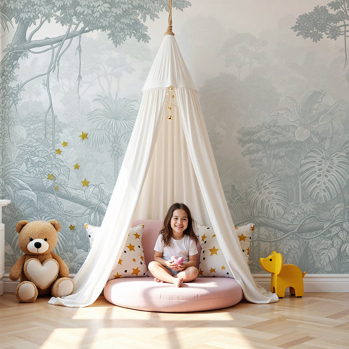 Papier peint chambre bébé | Jungle apaisante avec feuillage délicat