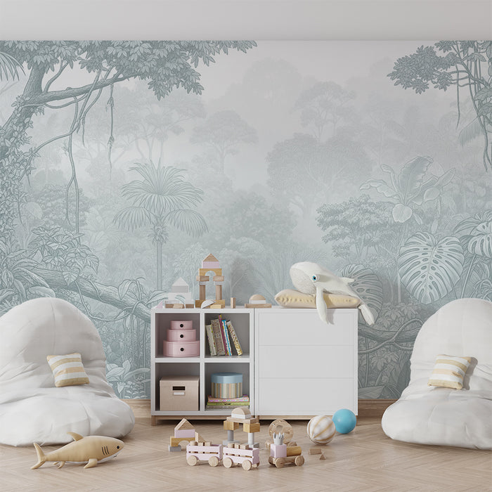 Papier peint chambre bébé | Jungle apaisante avec feuillage délicat