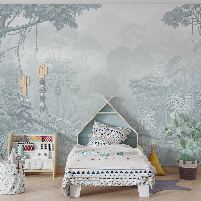Papier peint chambre bébé | Jungle apaisante avec feuillage délicat