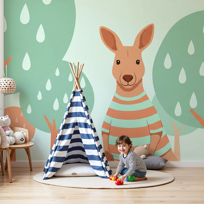 Barntapet | Vänlig känguru och färgglada träd i en lekfull värld