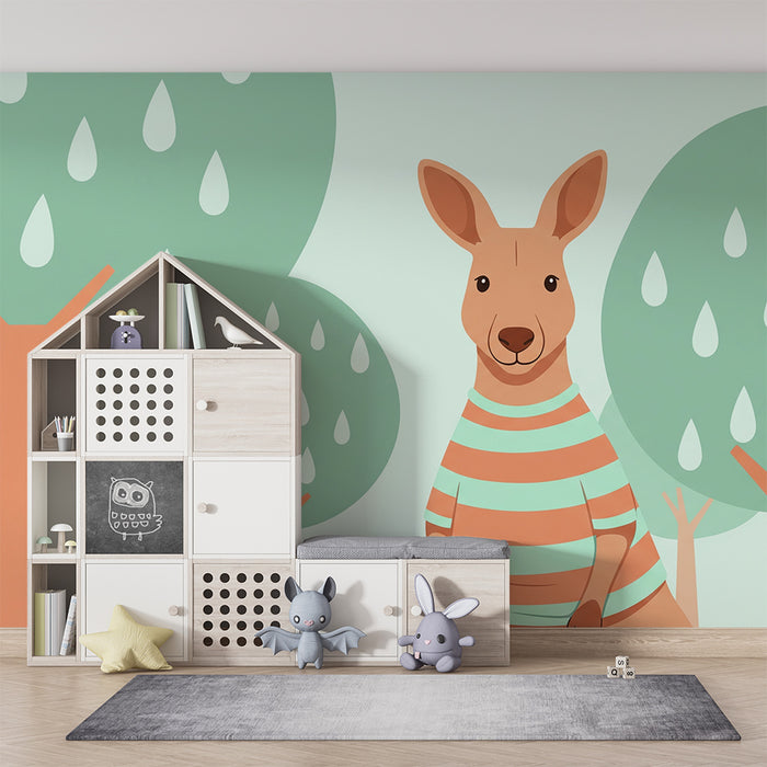 Barntapet | Vänlig känguru och färgglada träd i en lekfull värld