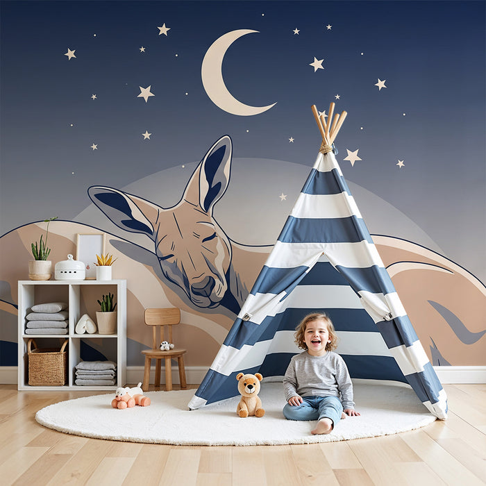 Papier peint chambre bébé | Kangourou endormi sous les étoiles