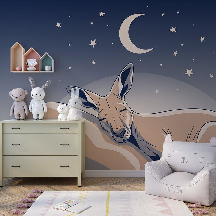 Papier peint chambre bébé | Kangourou endormi sous les étoiles