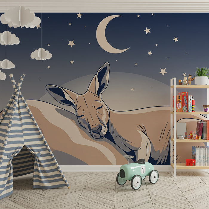 Papier peint chambre bébé | Kangourou endormi sous les étoiles