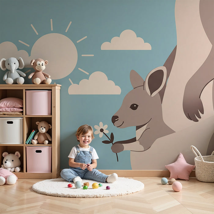 Barntapet | Känguru och dess unge under en solig himmel