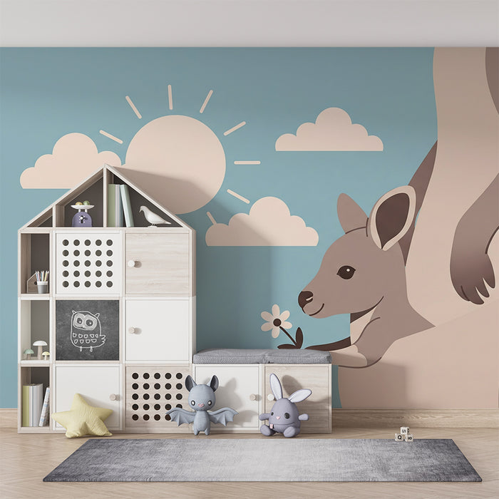 Barntapet | Känguru och dess unge under en solig himmel