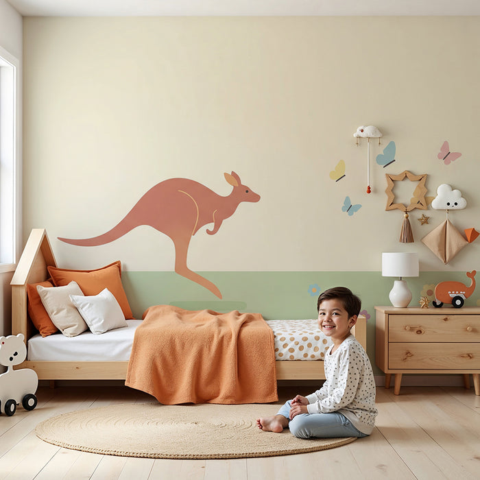 Barntapet | Glada kängurur och färgglada fjärilar i en blommande äng