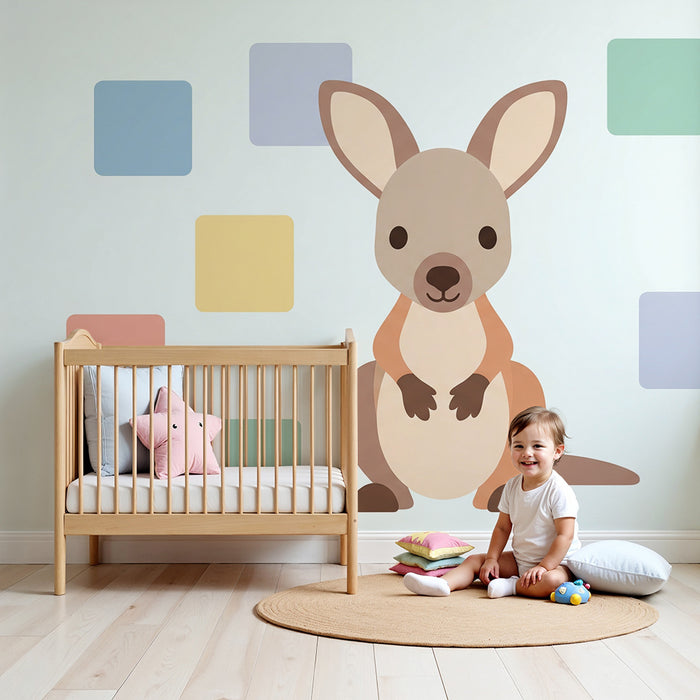 Papier de parede quarto bebê | Roztomilý klokan obklopený barevnými tvary