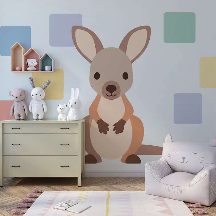 Papier de parede quarto bebê | Roztomilý klokan obklopený barevnými tvary