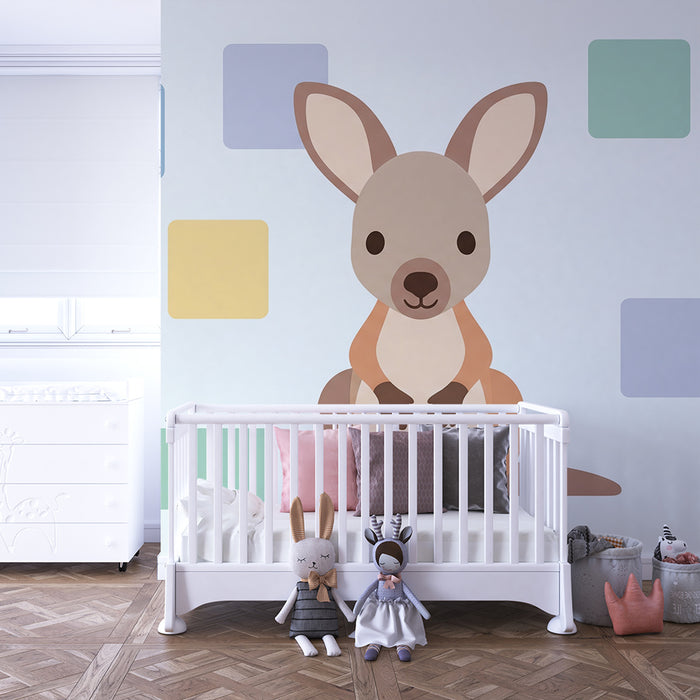 Papier de parede quarto bebê | Roztomilý klokan obklopený barevnými tvary